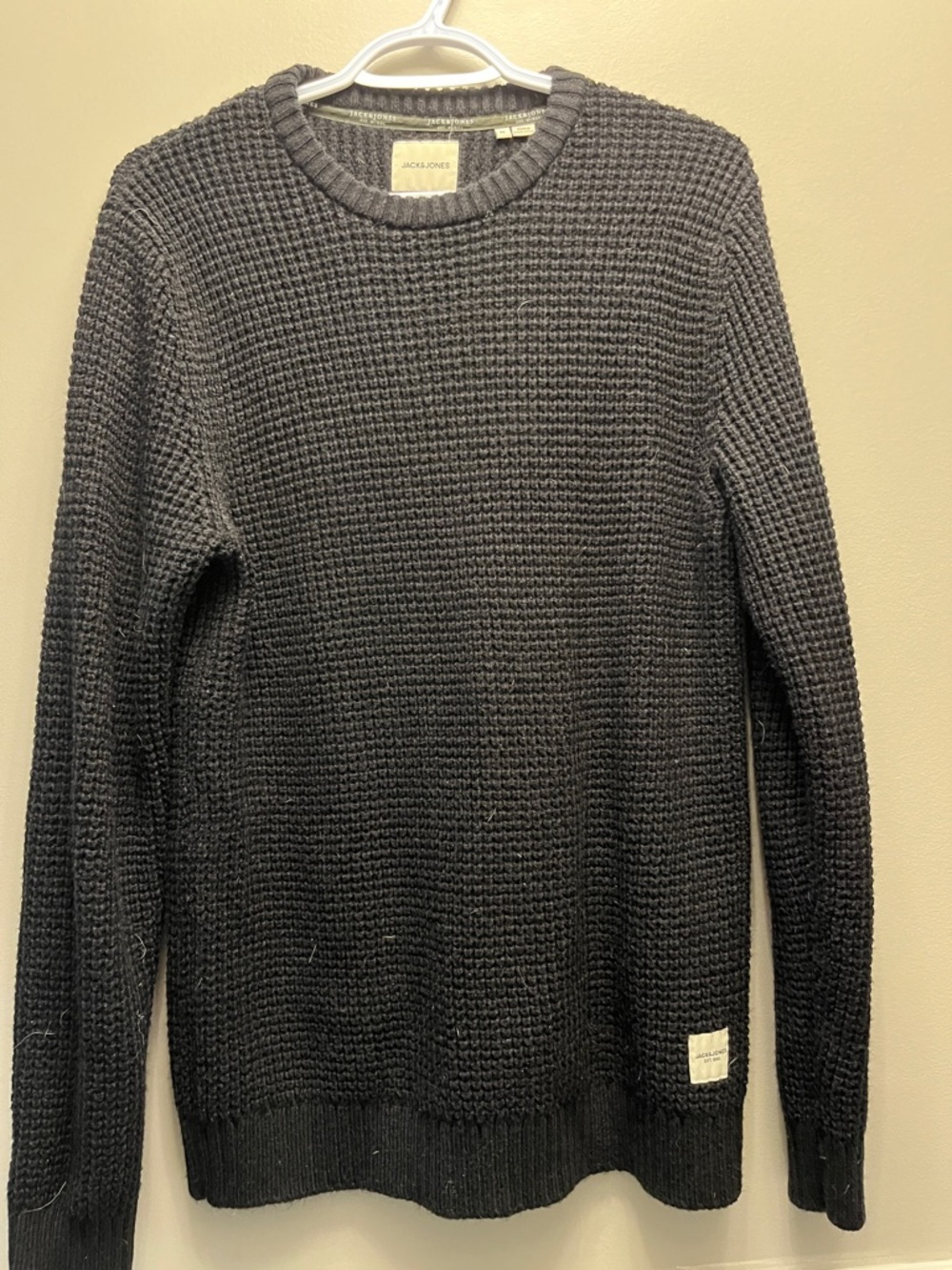 Jack & Jones Men’s Black Waffle-Knit Crewneck Sweater